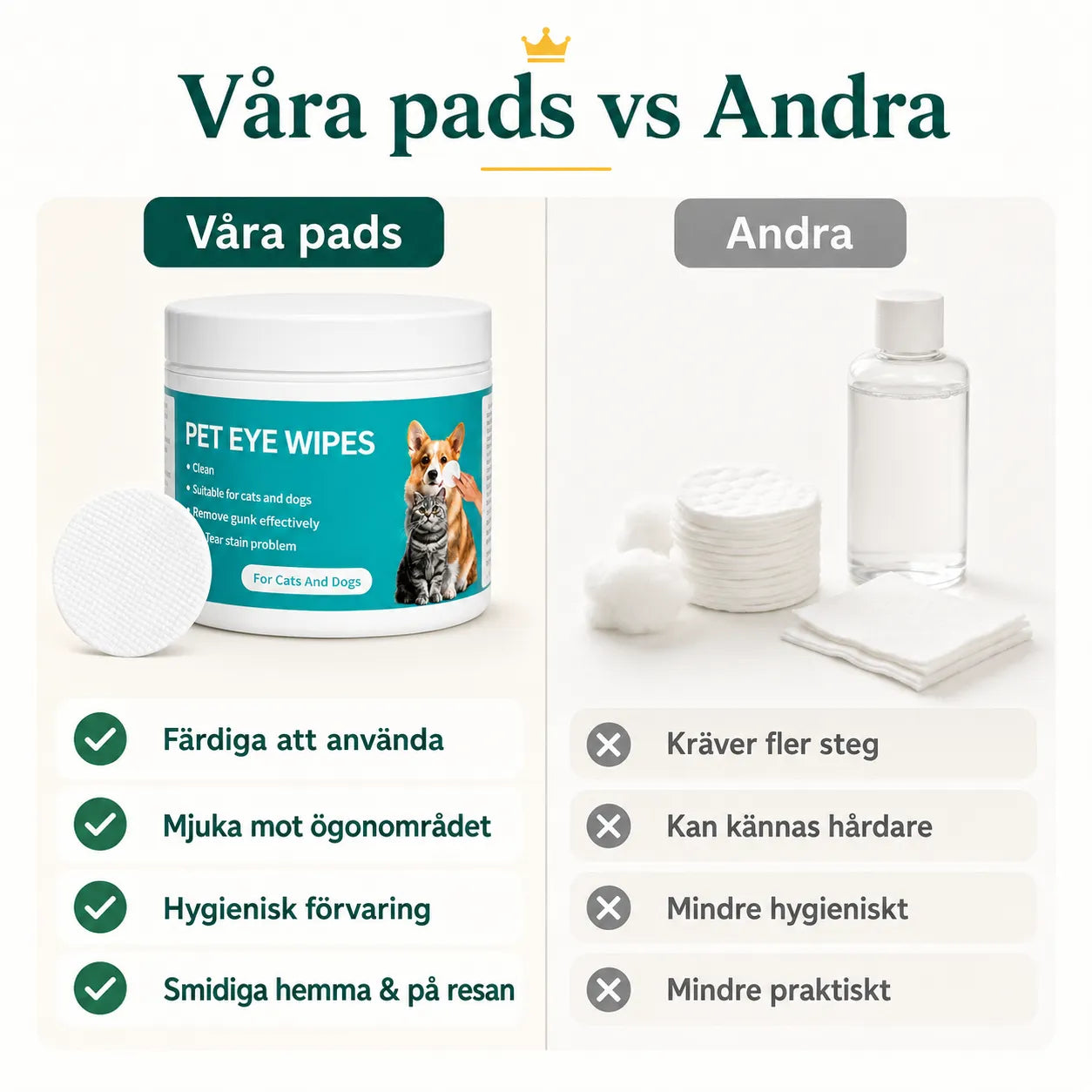 Förfuktad pad jämfört med torr bomull och papper - Djurslottet