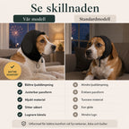 Vår modell jämförd med ett standardöronskydd för hund - Djurslottet