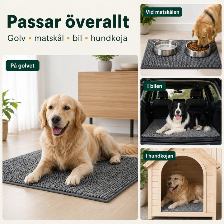 Tassmatta som passar vid dörr, matskål och bur – Djurslottet