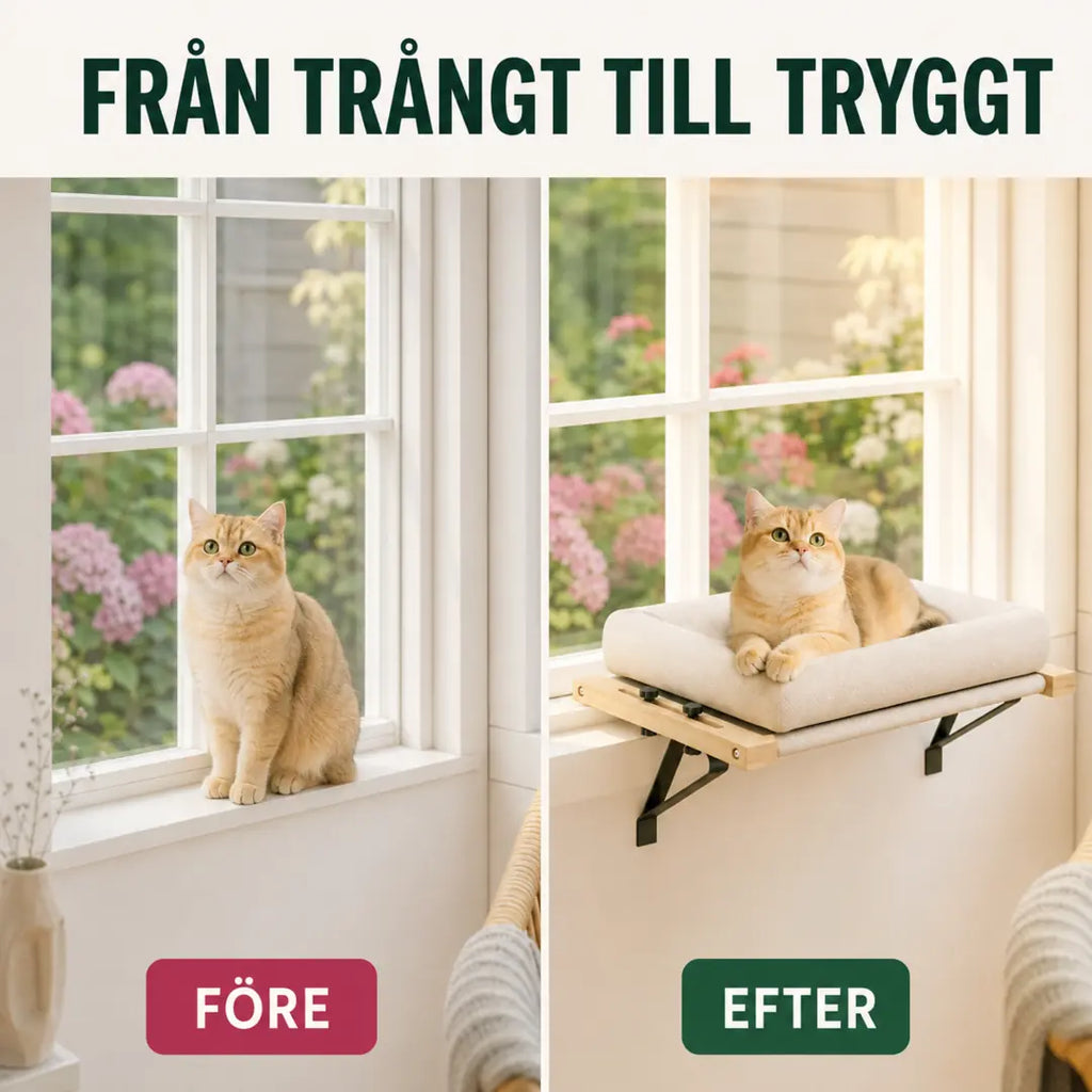 PawHut Fönsterbädd för Katt – Före och efter från trång fönsterbräda till trygg viloplats – Djurslottet