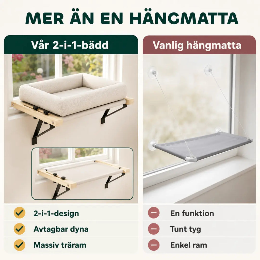 PawHut Fönsterbädd för Katt – Jämförd med en vanlig katthängmatta med sugproppar – Djurslottet