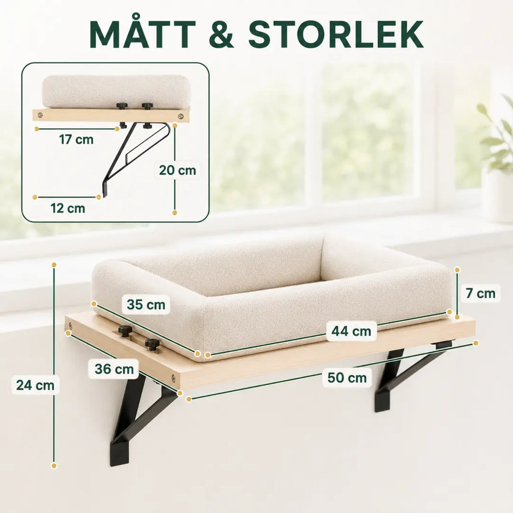 PawHut Fönsterbädd för Katt – Mått 50 x 36 x 24 cm och liggyta 44 x 35 cm – Djurslottet