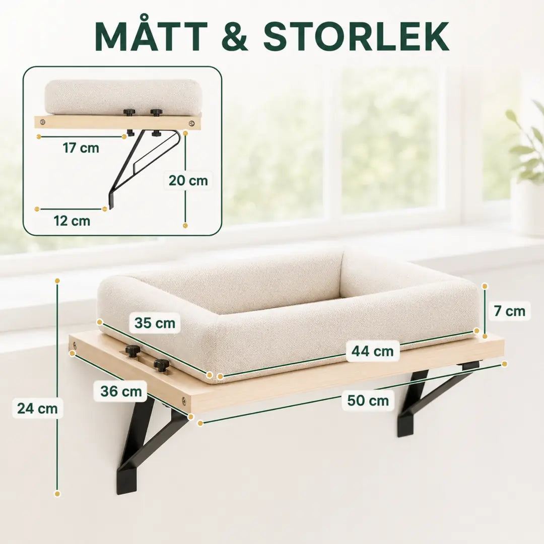 PawHut Fönsterbädd för Katt – Mått 50 x 36 x 24 cm och liggyta 44 x 35 cm – Djurslottet
