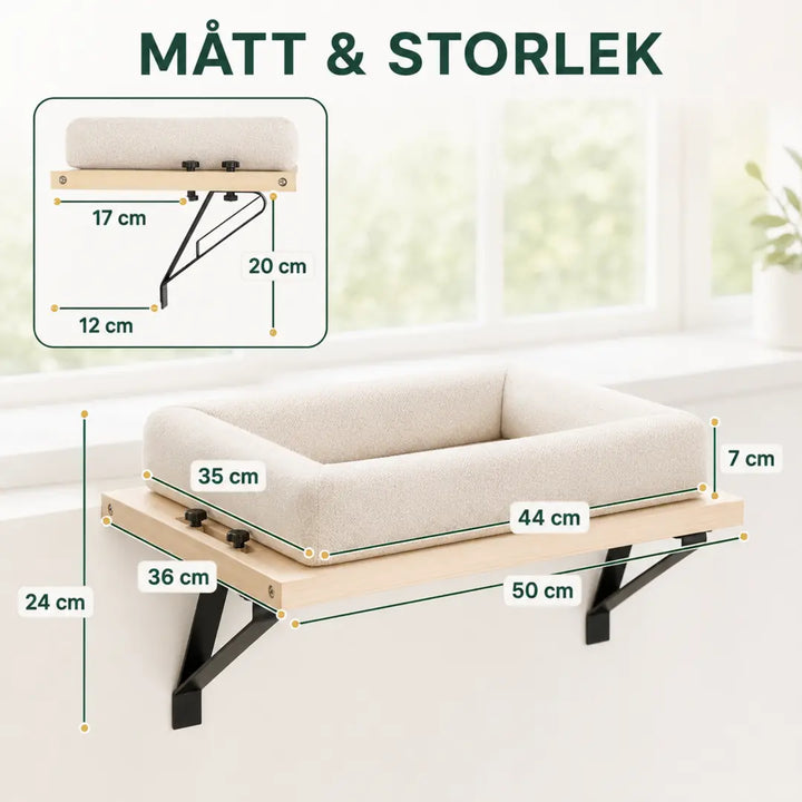 PawHut Fönsterbädd för Katt – Mått 50 x 36 x 24 cm och liggyta 44 x 35 cm – Djurslottet