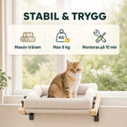 PawHut Fönsterbädd för Katt – Med massiv träram, max 6 kg och montering på 10 minuter – Djurslottet