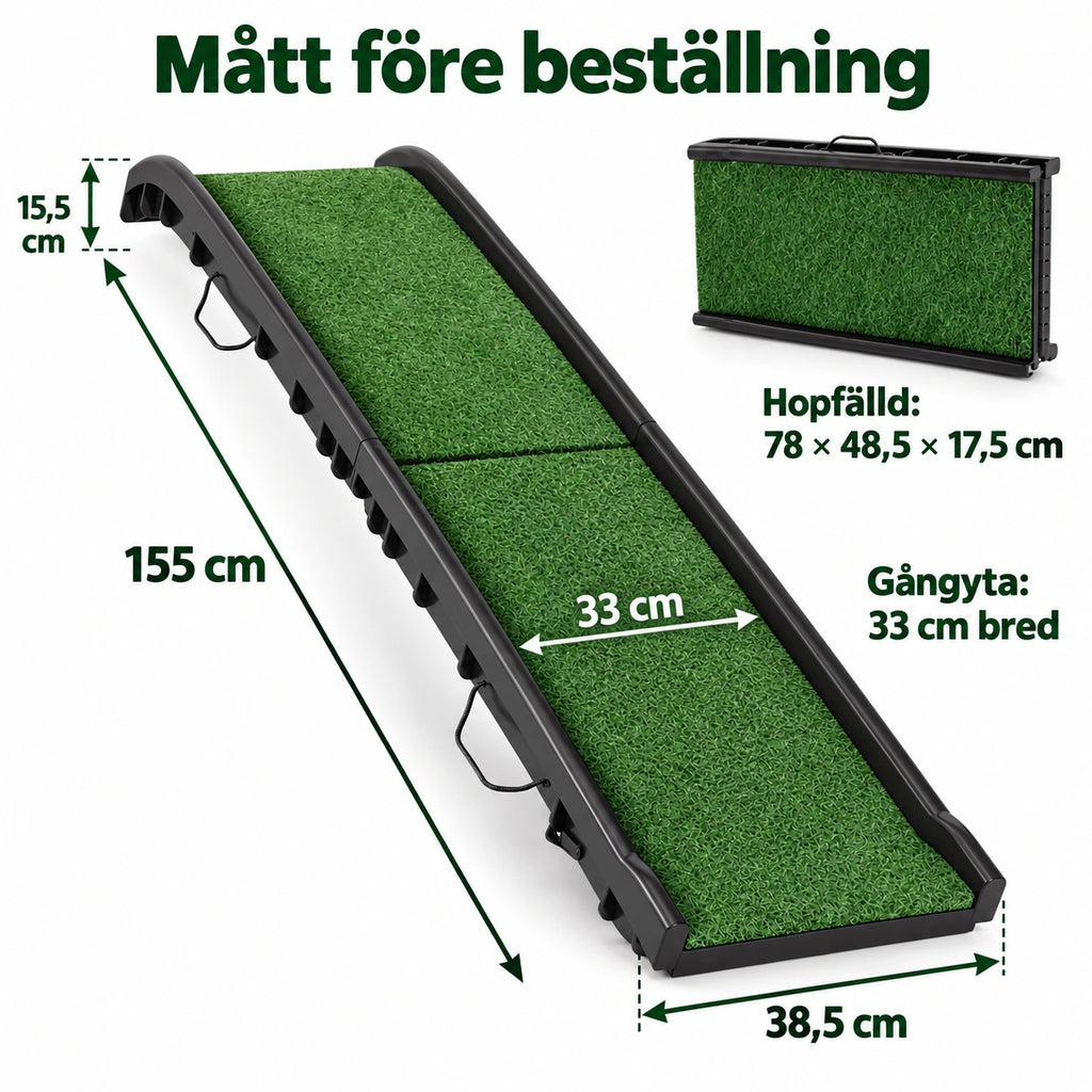 PawHut Hundramp med Konstgräs – mått 155 cm och gångyta 33 cm – Djurslottet