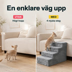 PawHut Husdjurstrappa med 4 Steg – PawHut Husdjurstrappa före och efter vid soffan – Djurslottet