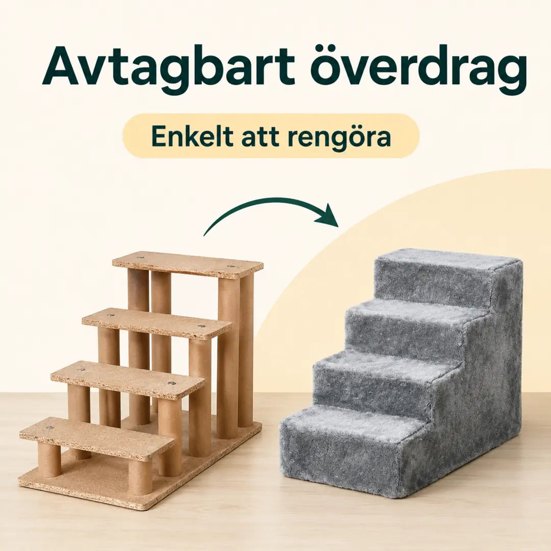 PawHut Husdjurstrappa med 4 Steg – PawHut Husdjurstrappa med avtagbart plyschöverdrag – Djurslottet