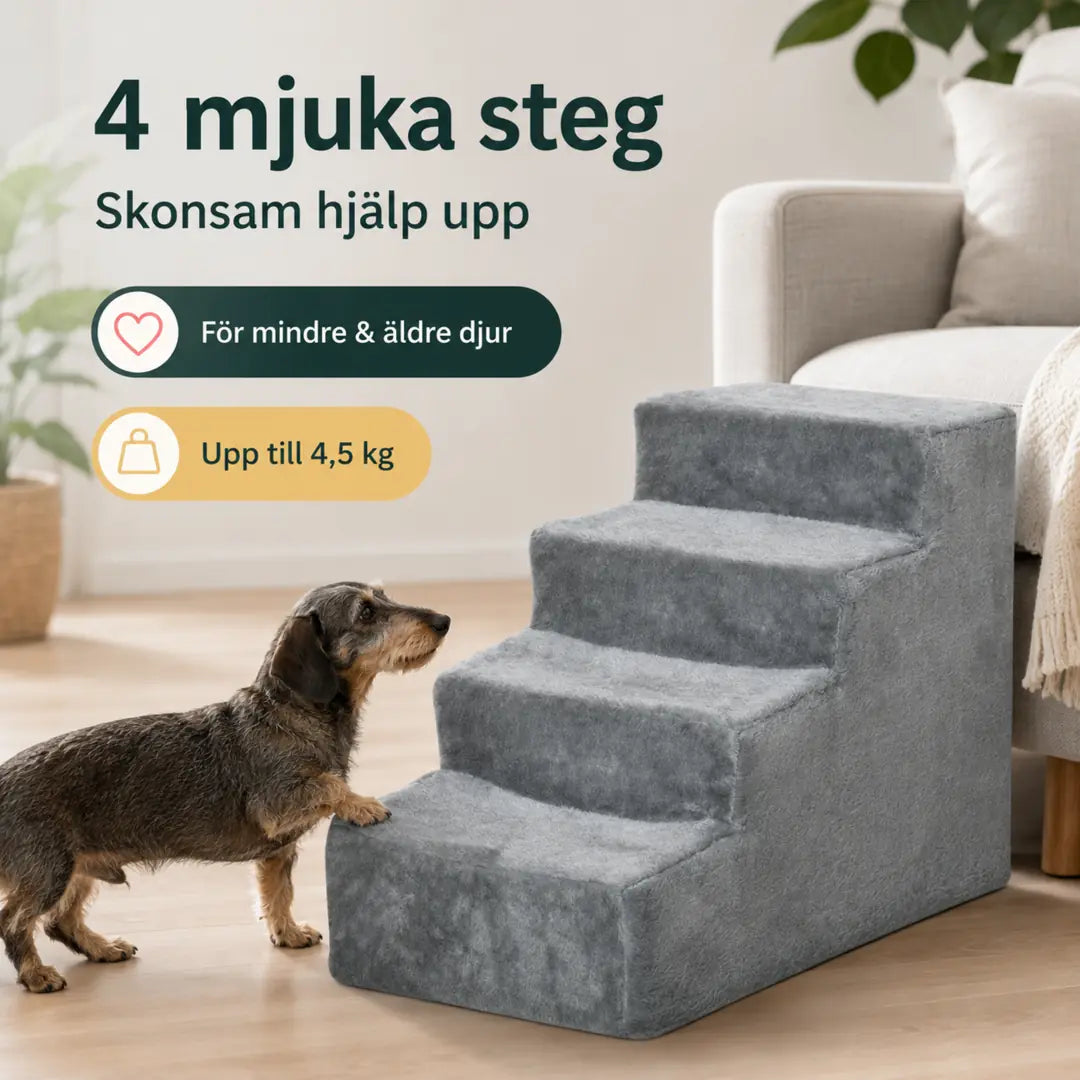 PawHut Husdjurstrappa med 4 Steg – PawHut Husdjurstrappa med fyra mjuka steg för mindre och äldre djur – Djurslottet