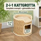 PawHut Kattgrotta med Klösyta i 2 Nivåer - Mått och öppning - Djurslottet