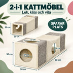 Måttbild för PawHut kattunnel med klösbräda: 98 × 30 × 30 cm och öppningar på 16–17 cm