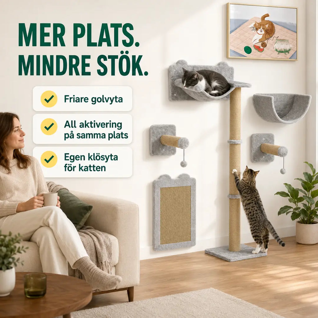 PawHut Klättervägg för Katt – I 5 Delar ger friare golvyta hemma – Djurslottet