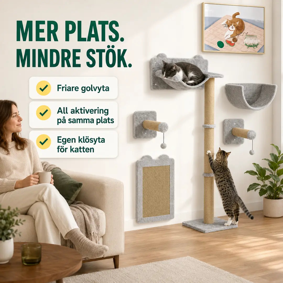 PawHut Klättervägg för Katt – I 5 Delar ger friare golvyta hemma – Djurslottet
