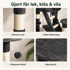 PawHut Klösträd Golv till Tak – Detaljer i sisal klätterstege lekboll och plysch – Djurslottet