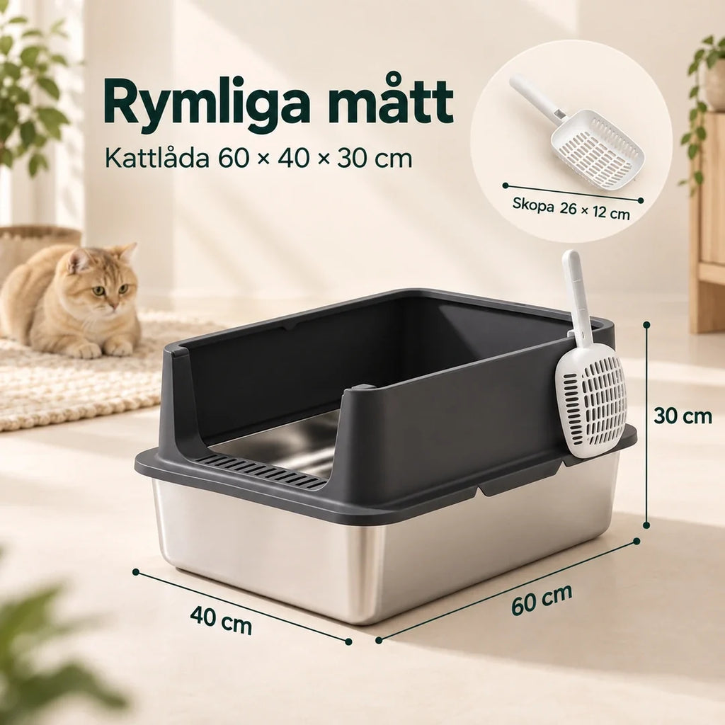 PawHut Rostfri Kattlåda 2-pack – 10 Mått 60 x 40 x 30 cm och skopa 26 x 12 cm – Djurslottet