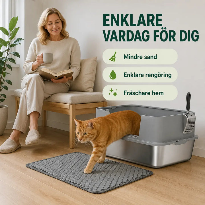 PawHut Rostfri Kattlåda med Matta – PawHut Rostfri Kattlåda ger mindre sand och enklare rengöring – Djurslottet