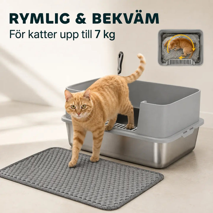 PawHut Rostfri Kattlåda med Matta – PawHut Rostfri Kattlåda rymlig för katter upp till 7 kg – Djurslottet
