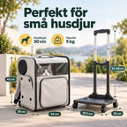 PawHut 2-i-1 Transportväska och Ryggsäck med Hjul - Mått och maxvikt för små husdjur - Djurslottet
