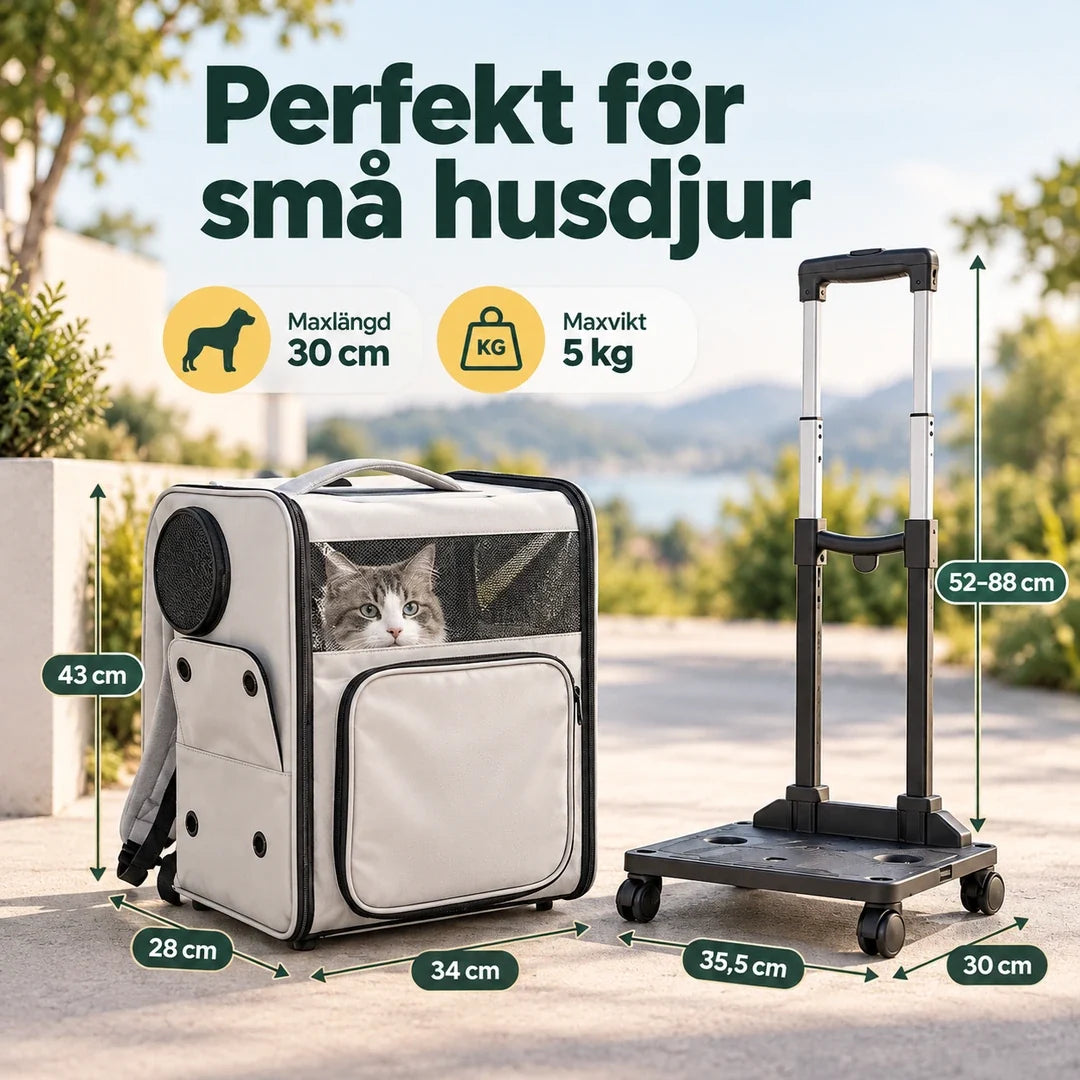 PawHut 2-i-1 Transportväska och Ryggsäck med Hjul - Mått och maxvikt för små husdjur - Djurslottet