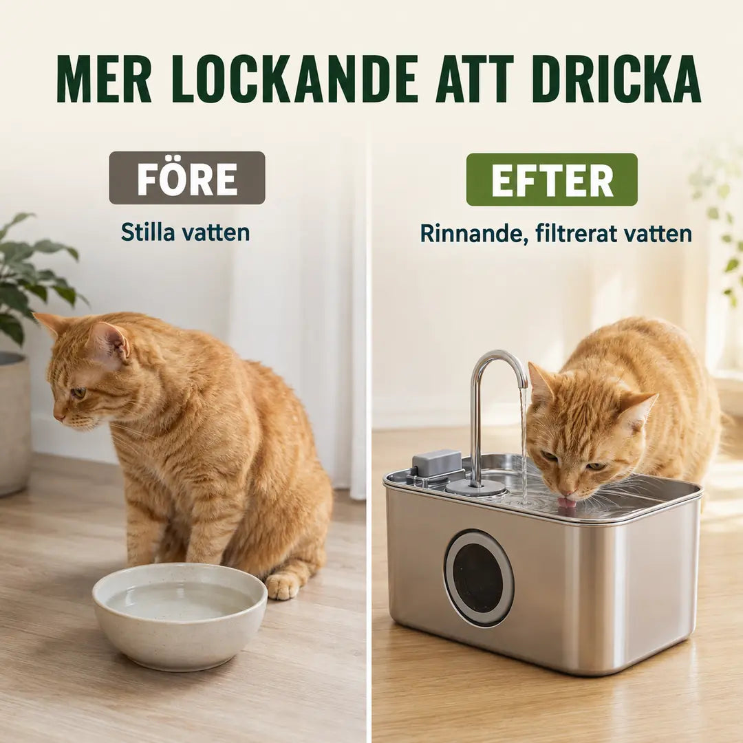 PawHut Vattenfontän 3,2 L – Före och efter med filtrerat rinnande vatten – Djurslottet