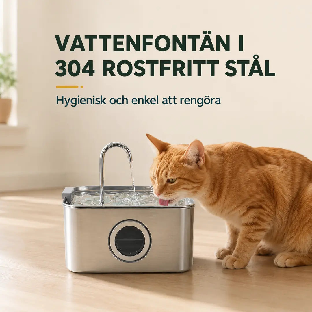 PawHut Vattenfontän 3,2 L – I 304 rostfritt stål som är enkel att rengöra – Djurslottet
