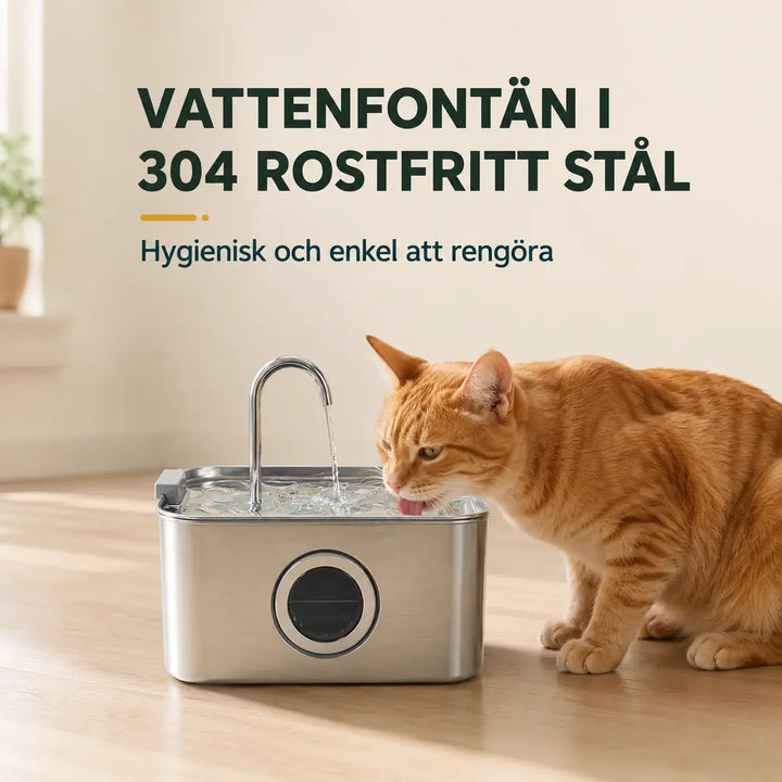 PawHut Vattenfontän 3,2 L – I 304 rostfritt stål som är enkel att rengöra – Djurslottet