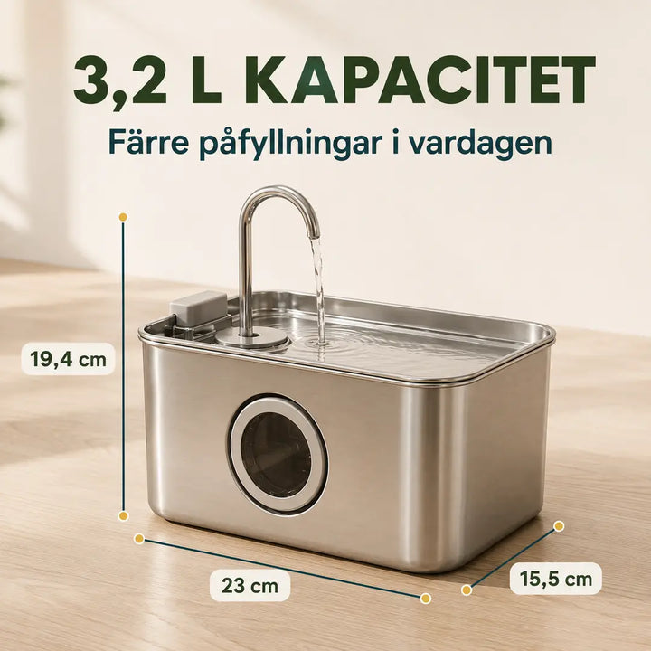 PawHut Vattenfontän 3,2 L – Mått 23 x 15,5 x 19,4 cm – Djurslottet