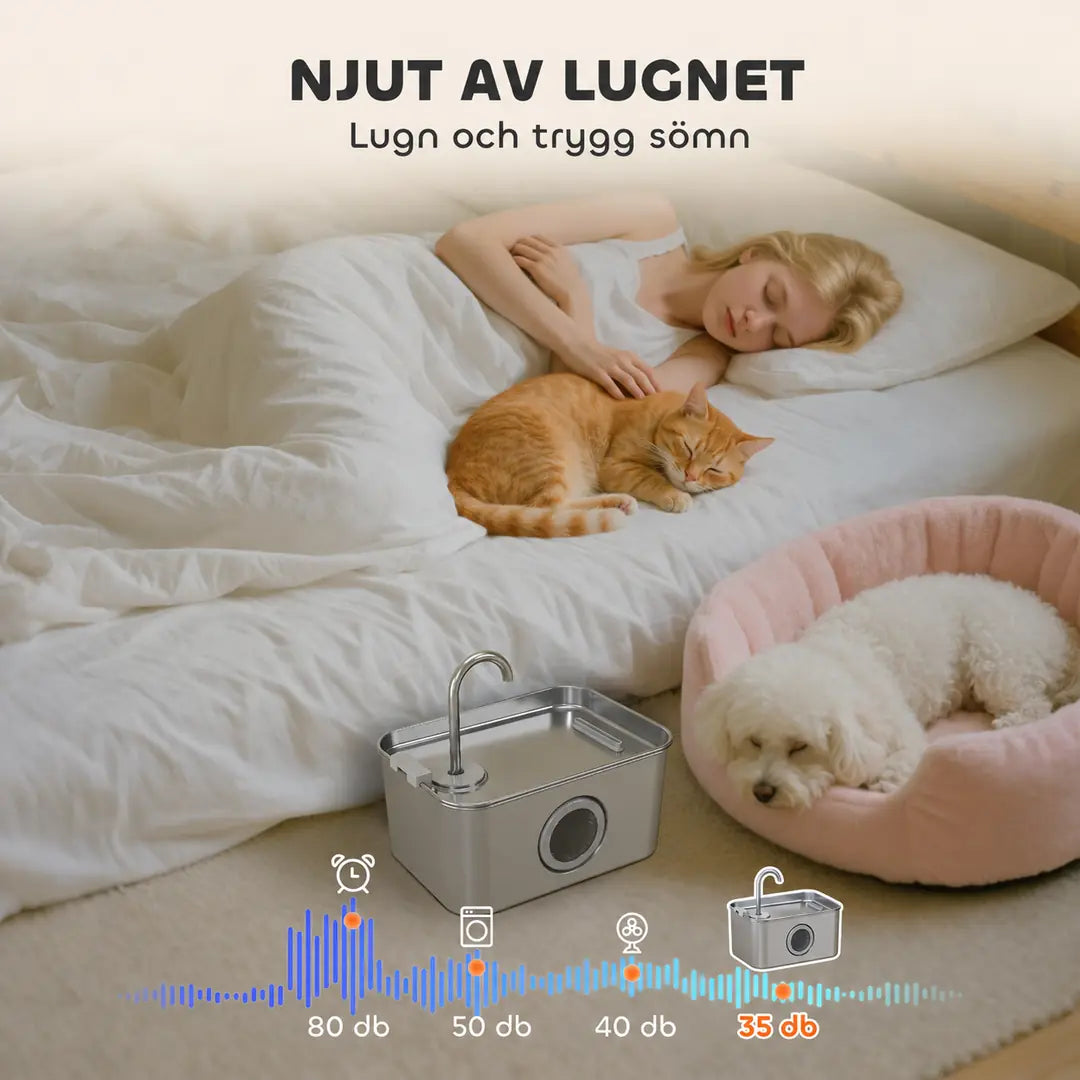 PawHut Vattenfontän 3,2 L – Med tyst drift under 35 dB – Djurslottet