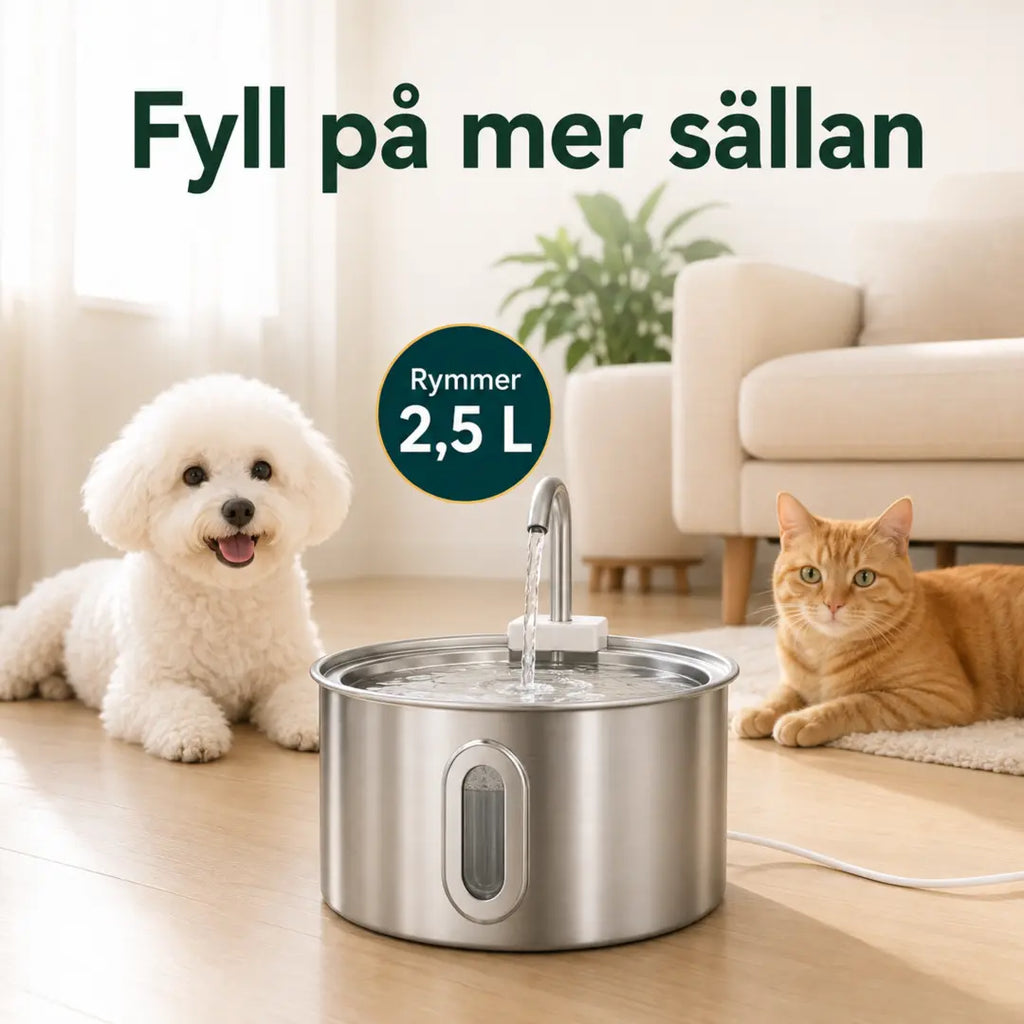 PawHut Vattenfontän för Katt 2,5 L – Ger färre påfyllningar – Djurslottet