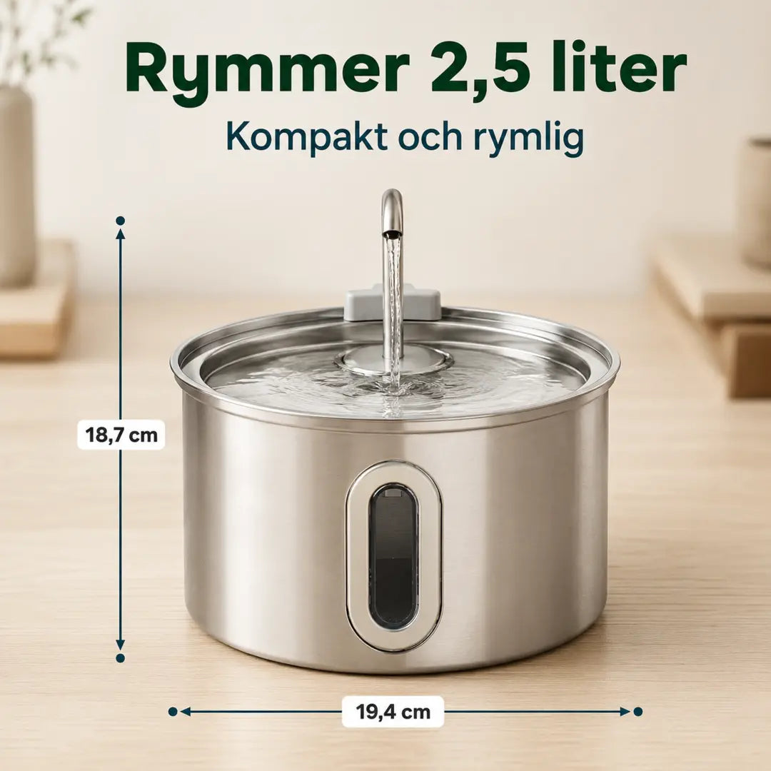 PawHut Vattenfontän för Katt 2,5 L – Mått 19,4 x 18,7 cm – Djurslottet