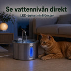 PawHut Vattenfontän för Katt 2,5 L – Med LED-belyst nivåfönster – Djurslottet