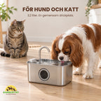 PawHut Vattenfontän Hund och Katt – hund dricker och katt sitter bredvid en gemensam drickplats – Djurslottet