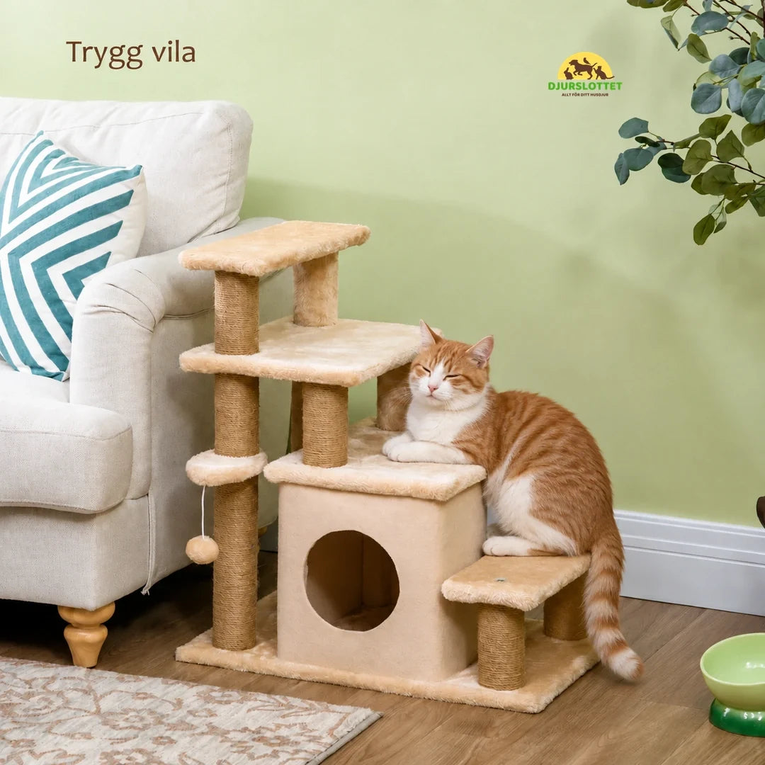 PawHut Kattrappa 3-i-1 med Grotta – lugn katt vid soffan – Djurslottet