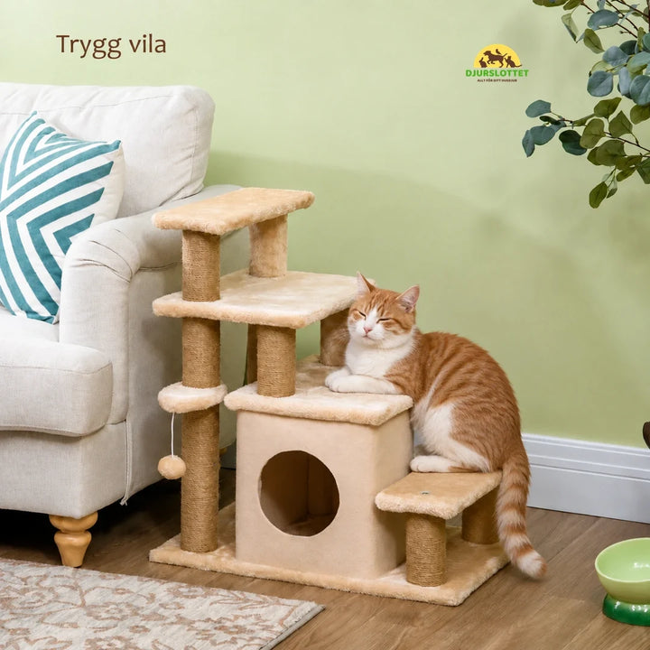 PawHut Kattrappa 3-i-1 med Grotta – lugn katt vid soffan – Djurslottet