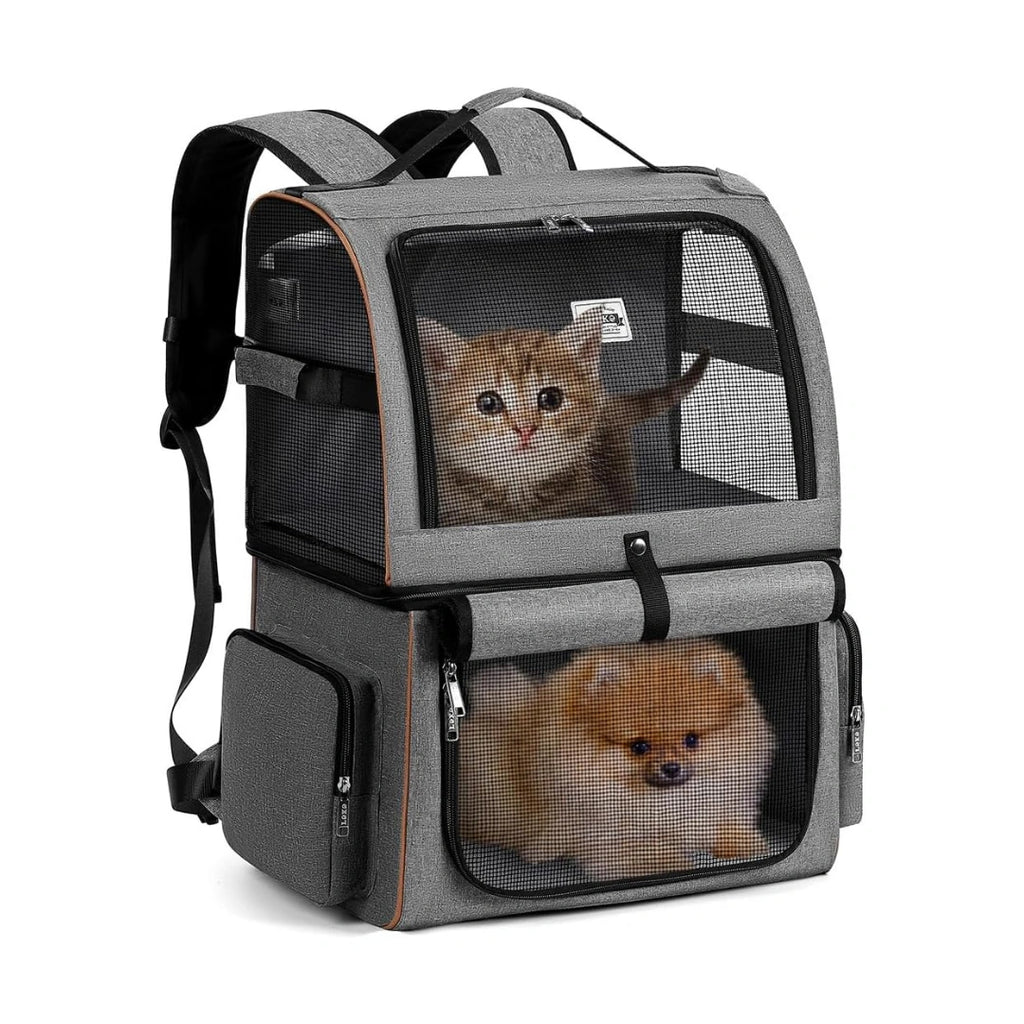 PetPacker Dubbel Ryggsäck grå variant med katt och hund - Djurslottet