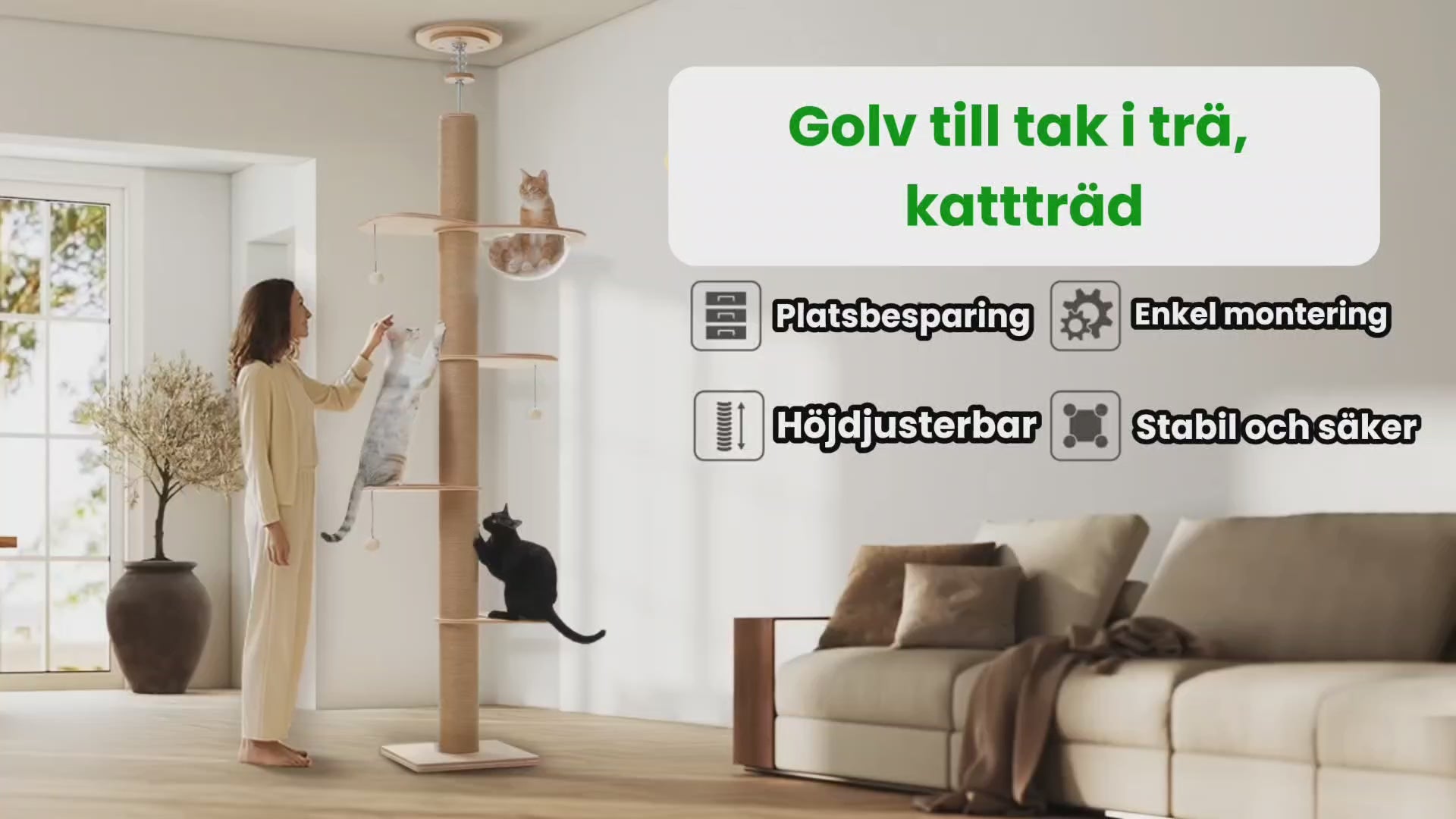 Video av Video av Klösträd golv till tak med justerbar höjd - Djurslottet