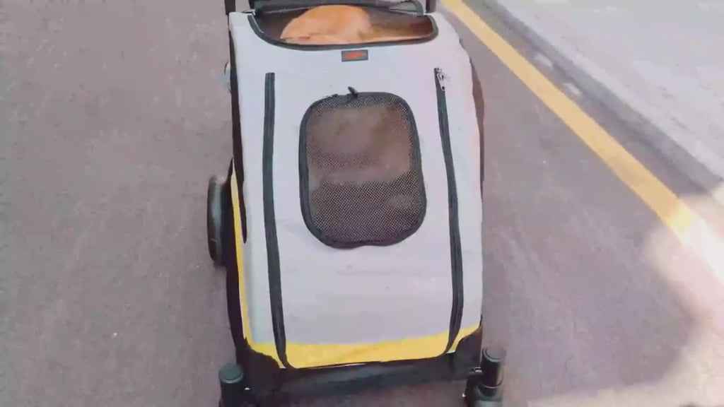 Hopfällbar Hundvagn för Stora Hundar Hopfällbar, bärbar, stötdämpande, ventilationsnät, säkerhetsrem - Djurslottet