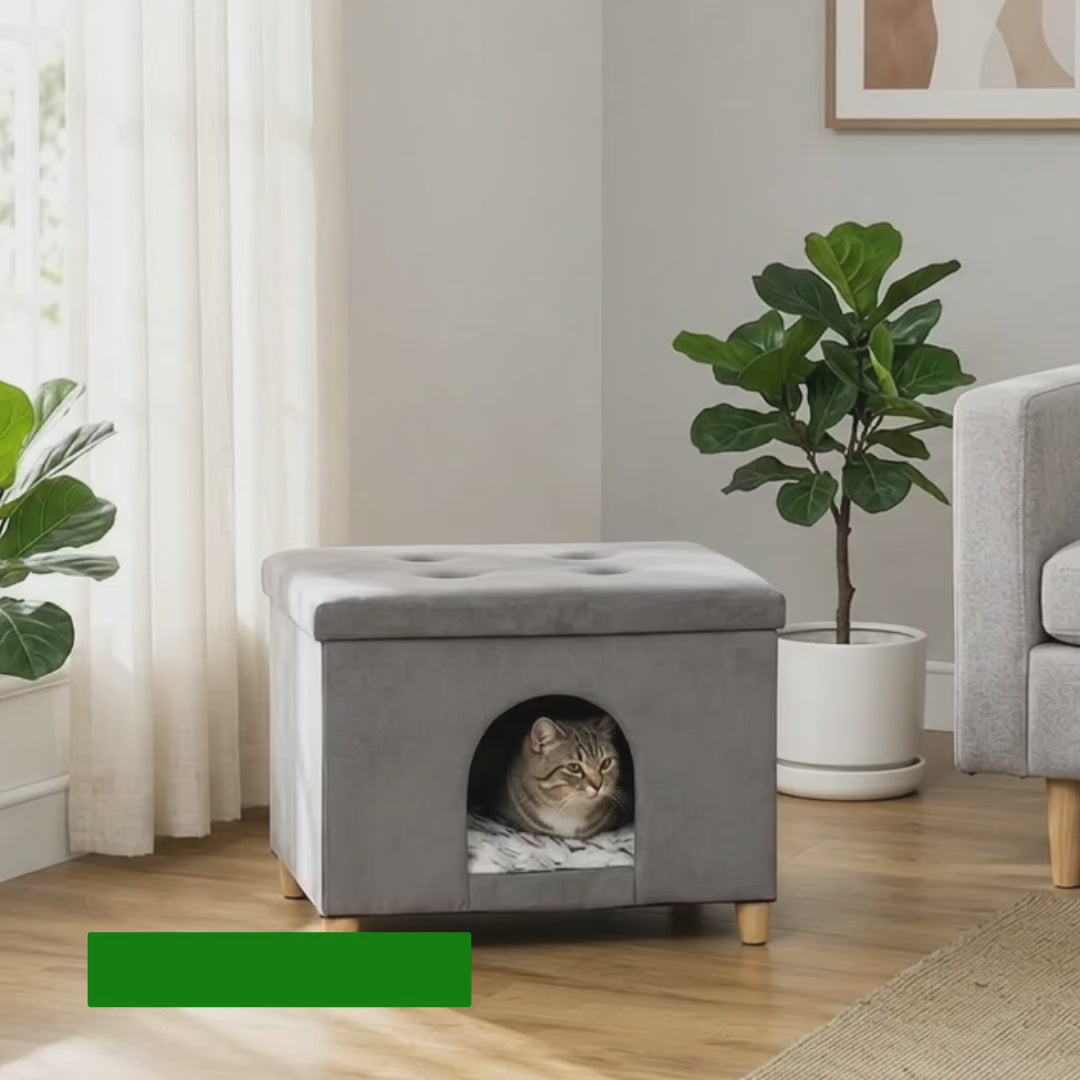 PawHut katthus och sittpuff i användning – Djurslottet
