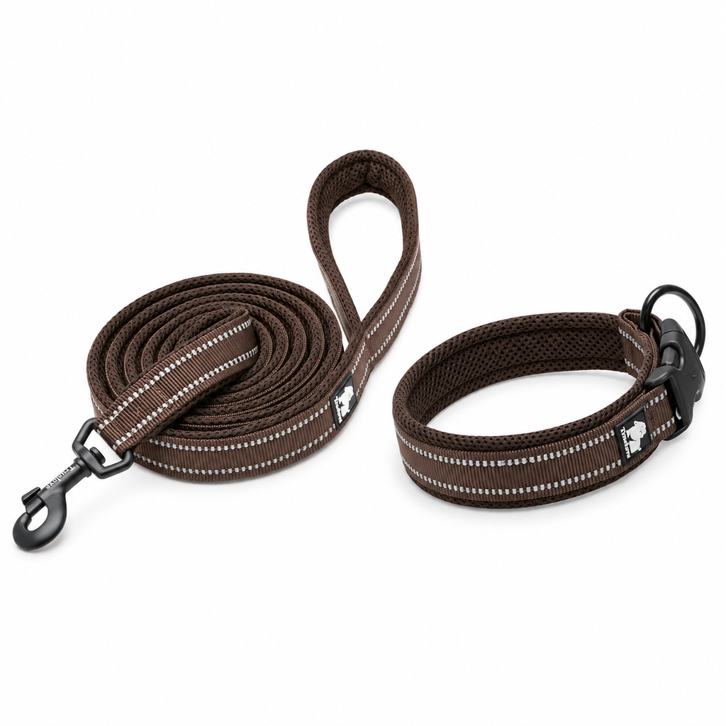 Reflexpaket – koppel och halsband, brun – Djurslottet