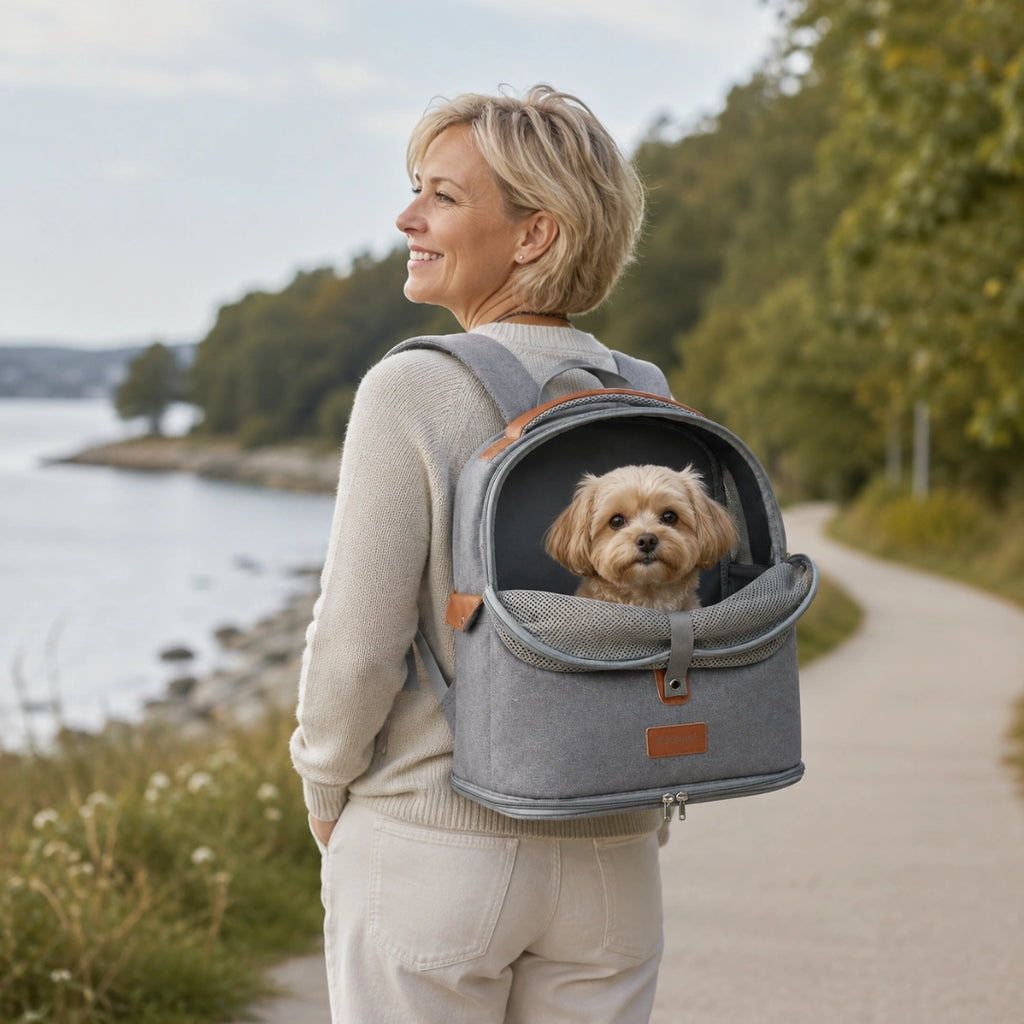 Ryggsäck för husdjur buren på ryggen med hund inuti - Djurslottet