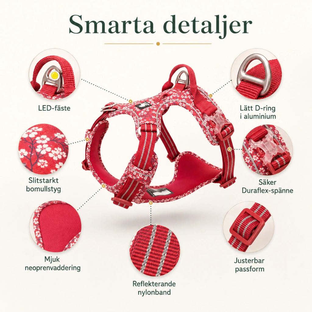 Smarta detaljer på den blommönstrade hundselen - Djurslottet