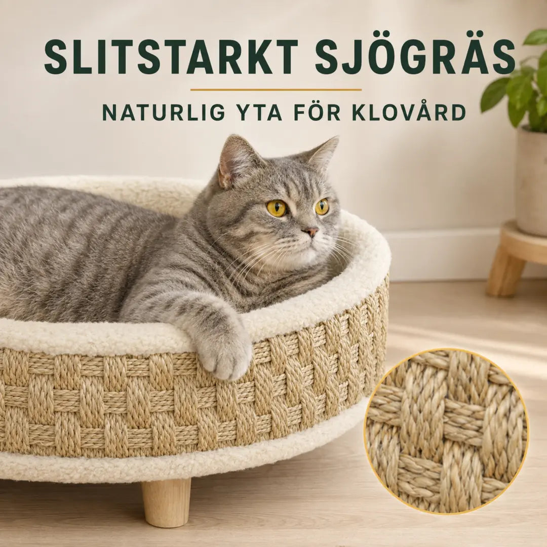 PawHut Djurbädd i Flätat Sjögräs närbild på slitstark flätad yta för klovård - Djurslottet
