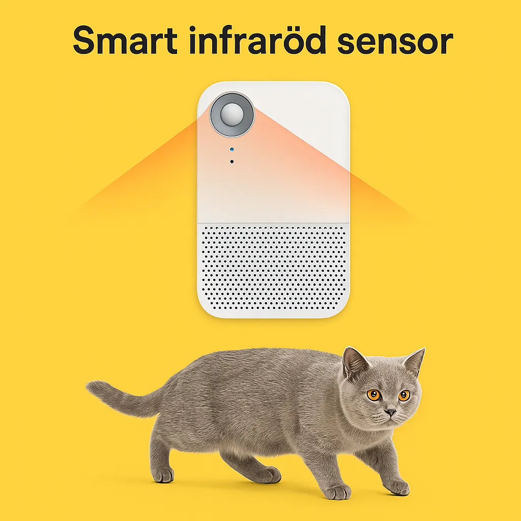 Luftrenare med smart infraröd sensor – aktiveras när katten närmar sig