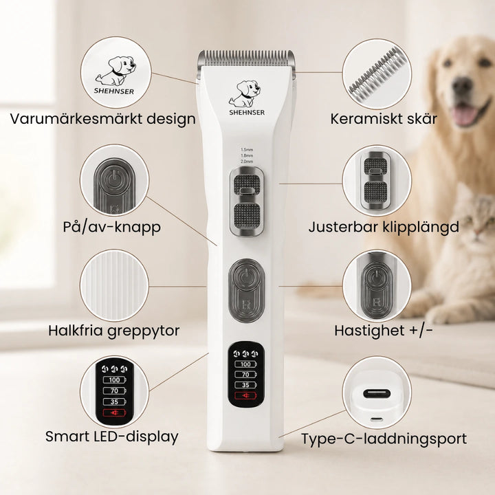 SMEHNSER D9 Djurtrimmer med keramiska skär, LED-display och justerbar klipplängd från Djurslottet