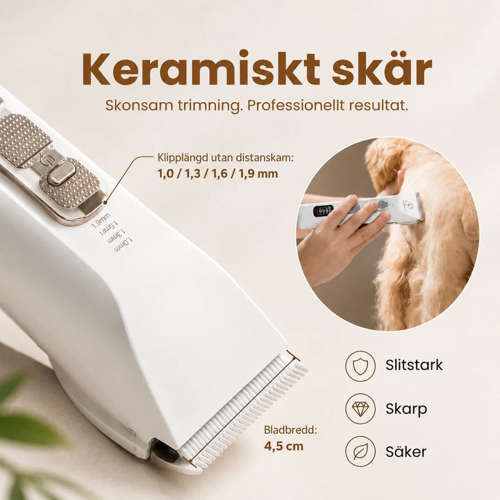 SMEHNSER D9 Djurtrimmer med keramiskt skär, klipplängd utan distanskam 1,0–1,9 mm och bladbredd 4,5 cm från Djurslottet. 