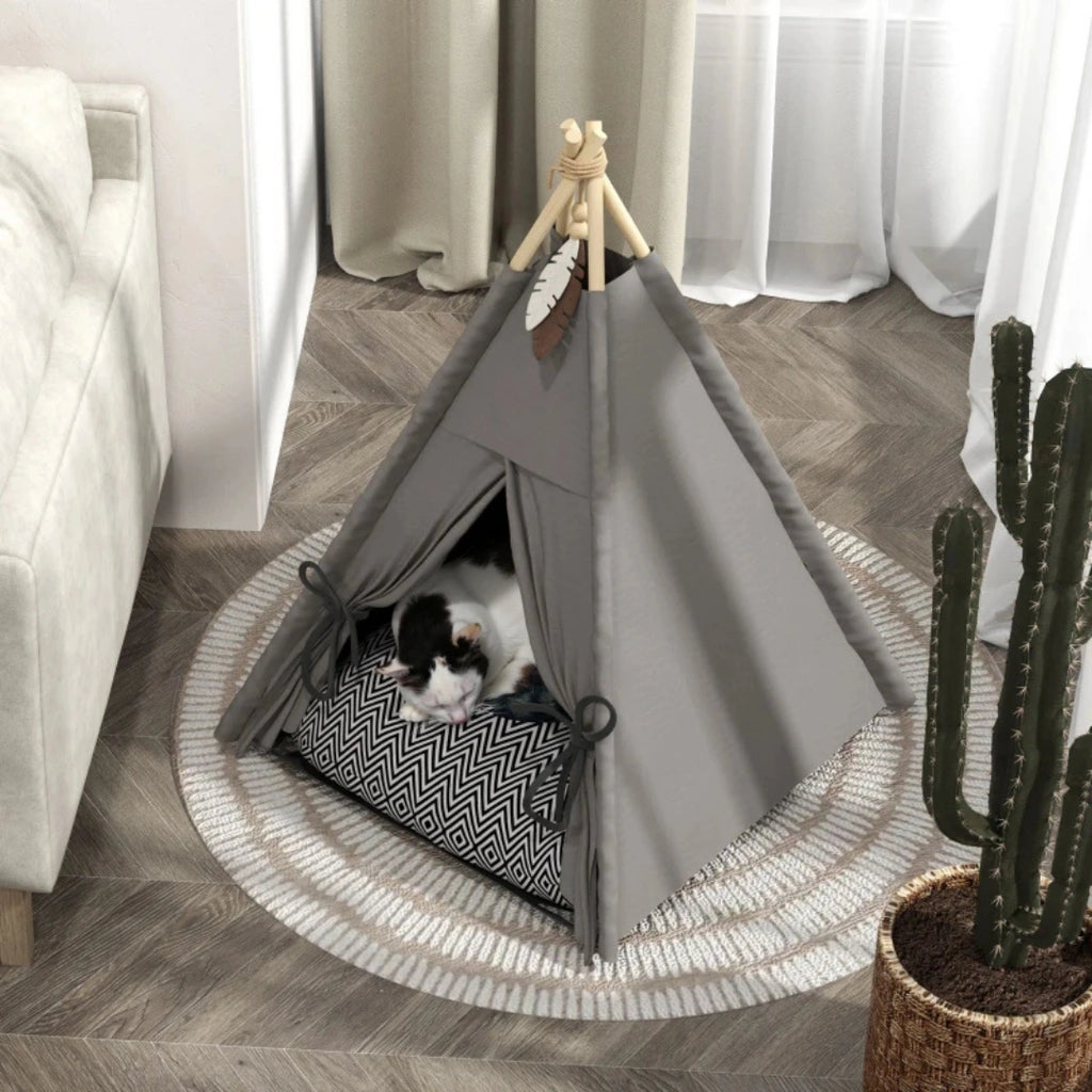 PawHut Tipitält med Dyna sett ovanifrån med katt inuti - Djurslottet