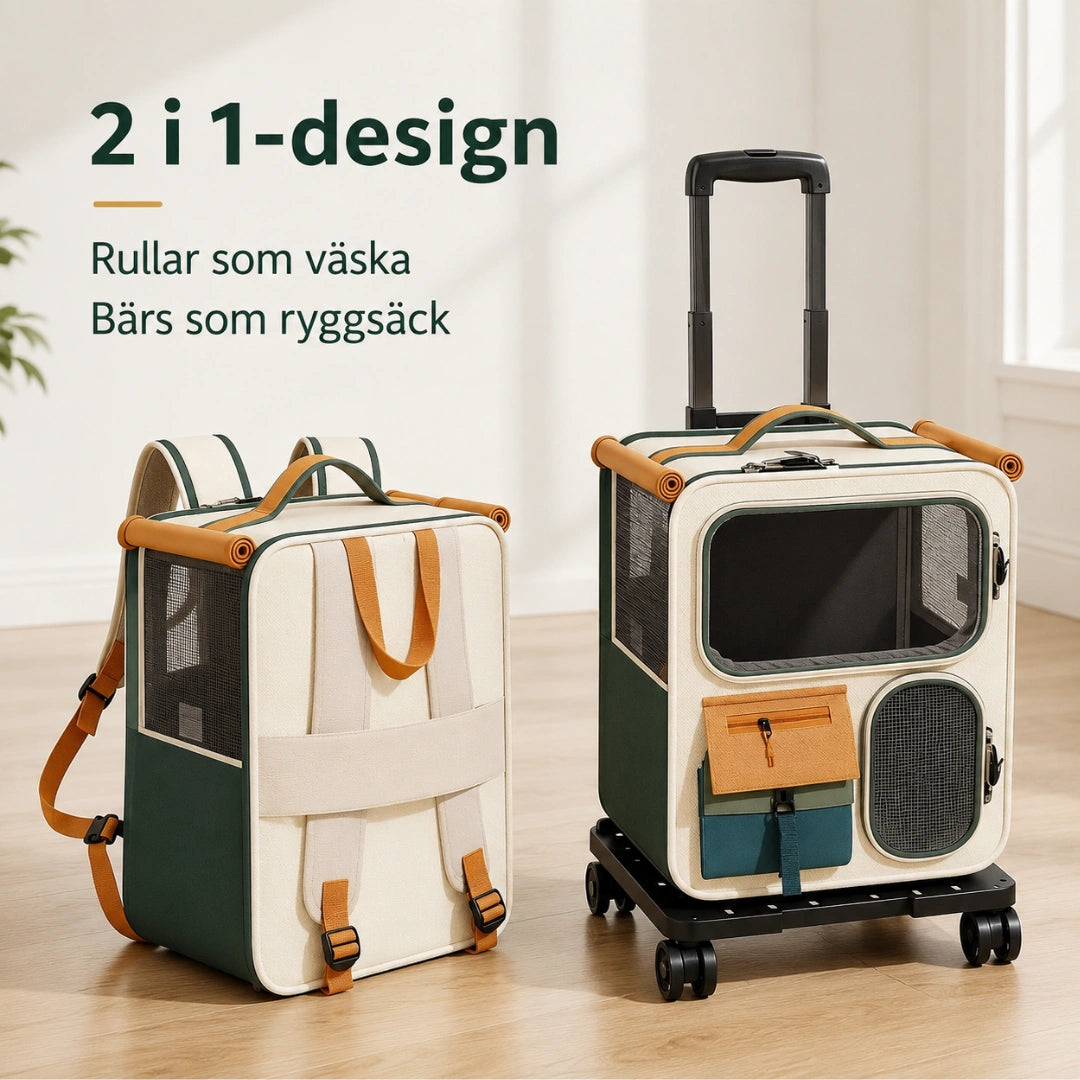 2 i 1 design, rullar som väska och bärs som ryggsäck - Djurslottet