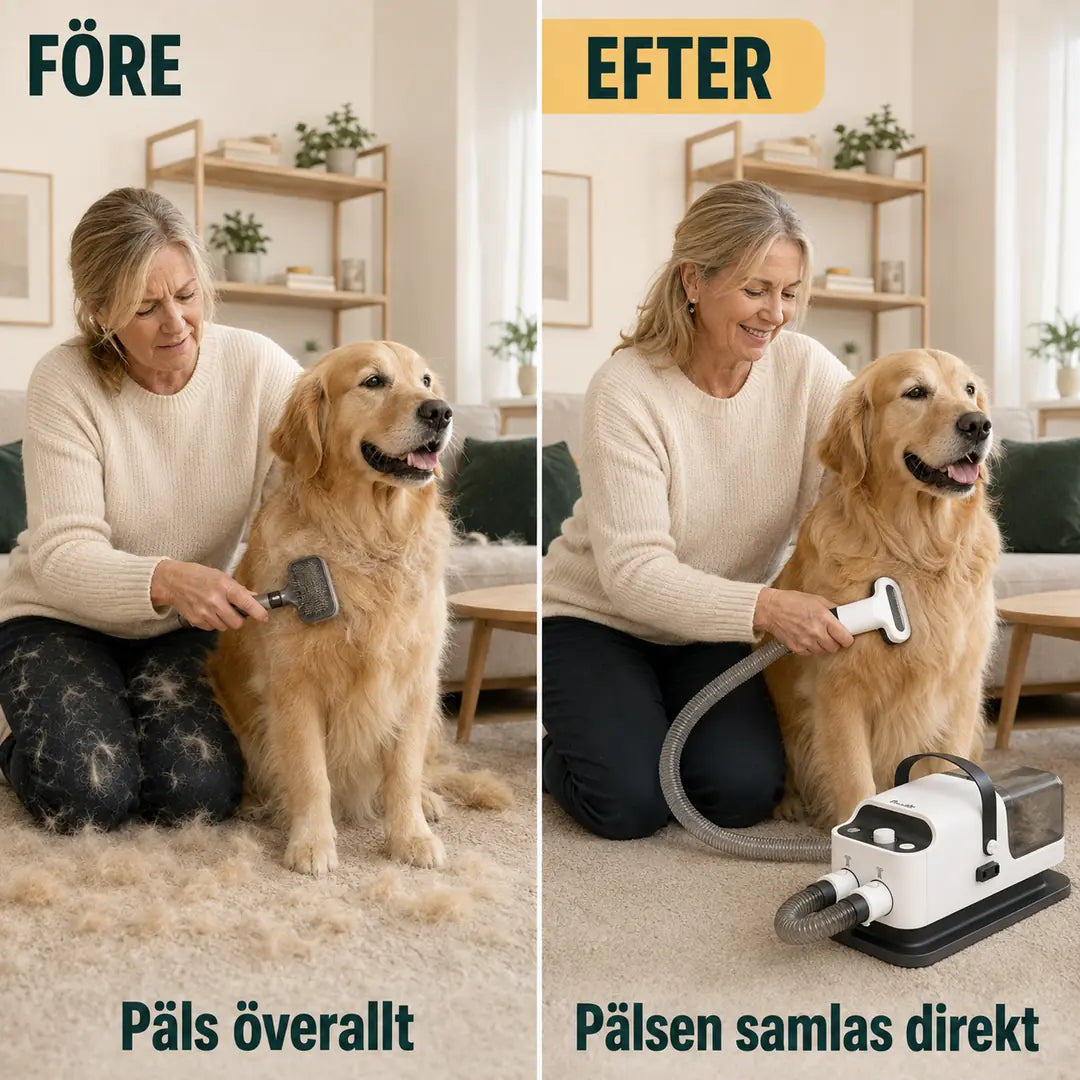 PawHut Hundtrimmer före och efter, pälsen samlas direkt - Djurslottet