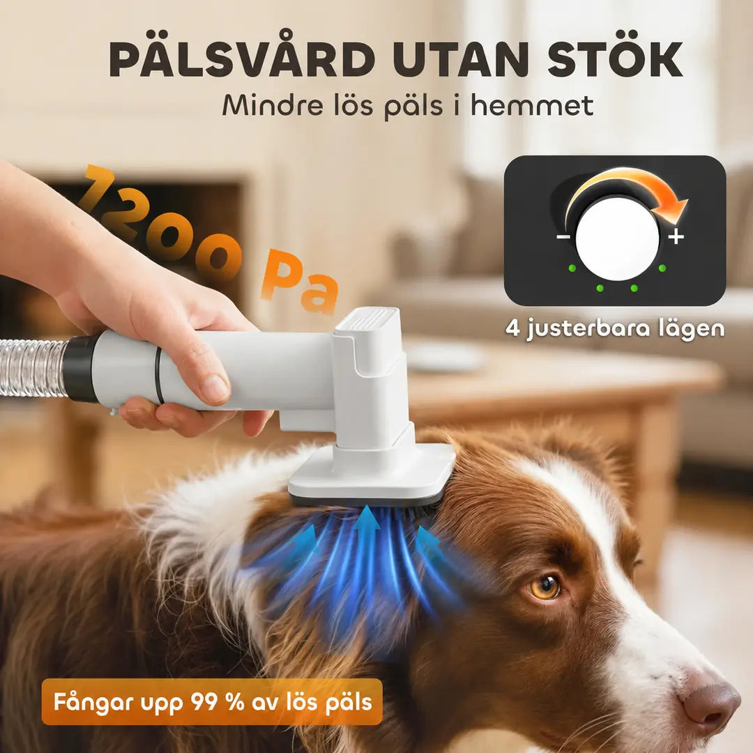 PawHut Hundtrimmer med 12 000 Pa sugkraft fångar upp lös päls - Djurslottet