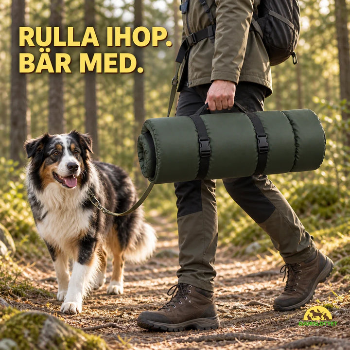 PawHut resehundbädd hoprullad med bärhandtag på skogspromenad